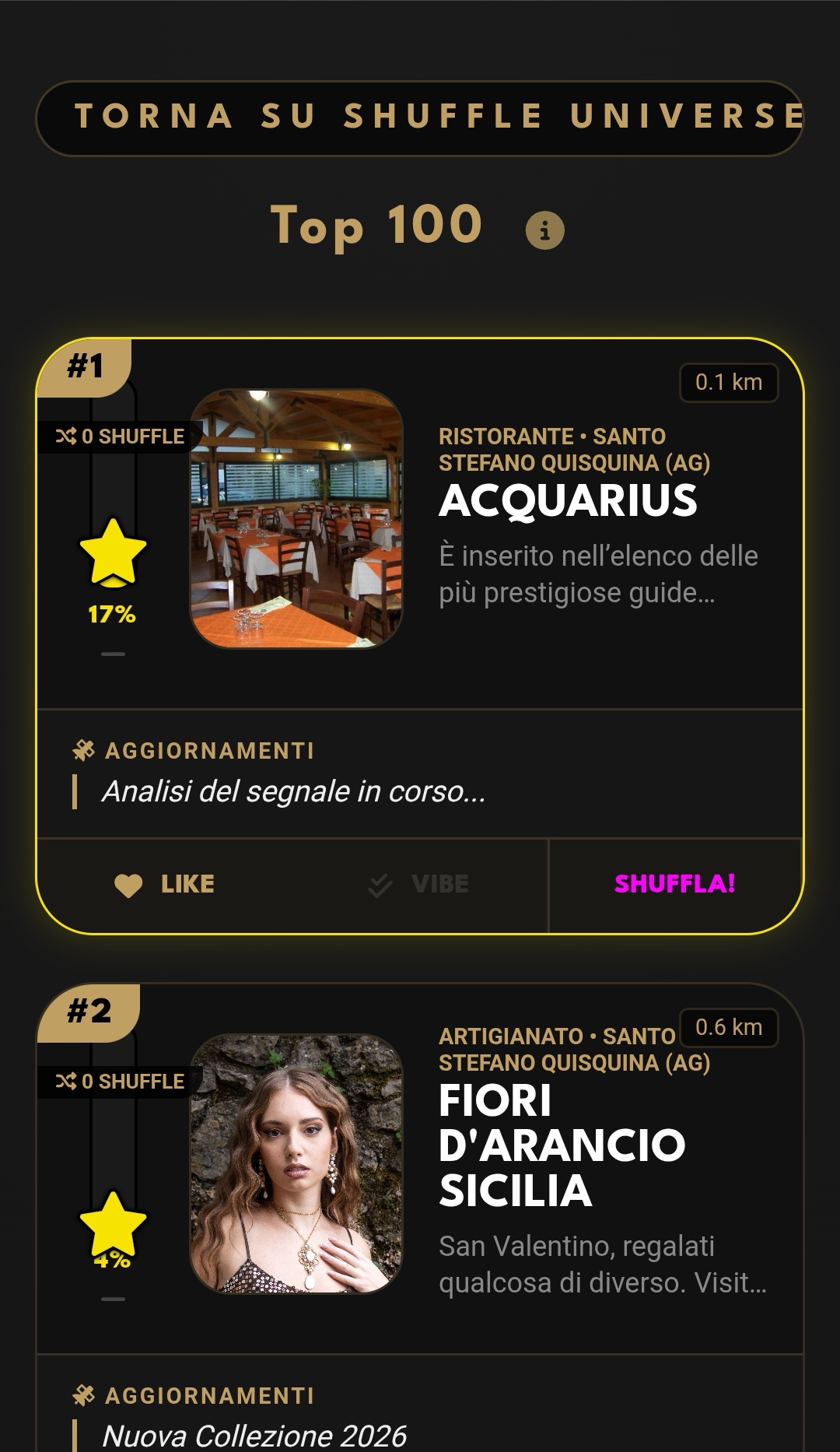 Interfaccia Shuffle Universe 8